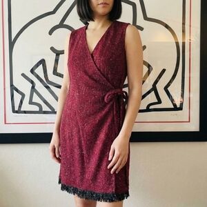 The Territory Ahead Vintage Fringed Sleeveless Wrap Dress Cardigan